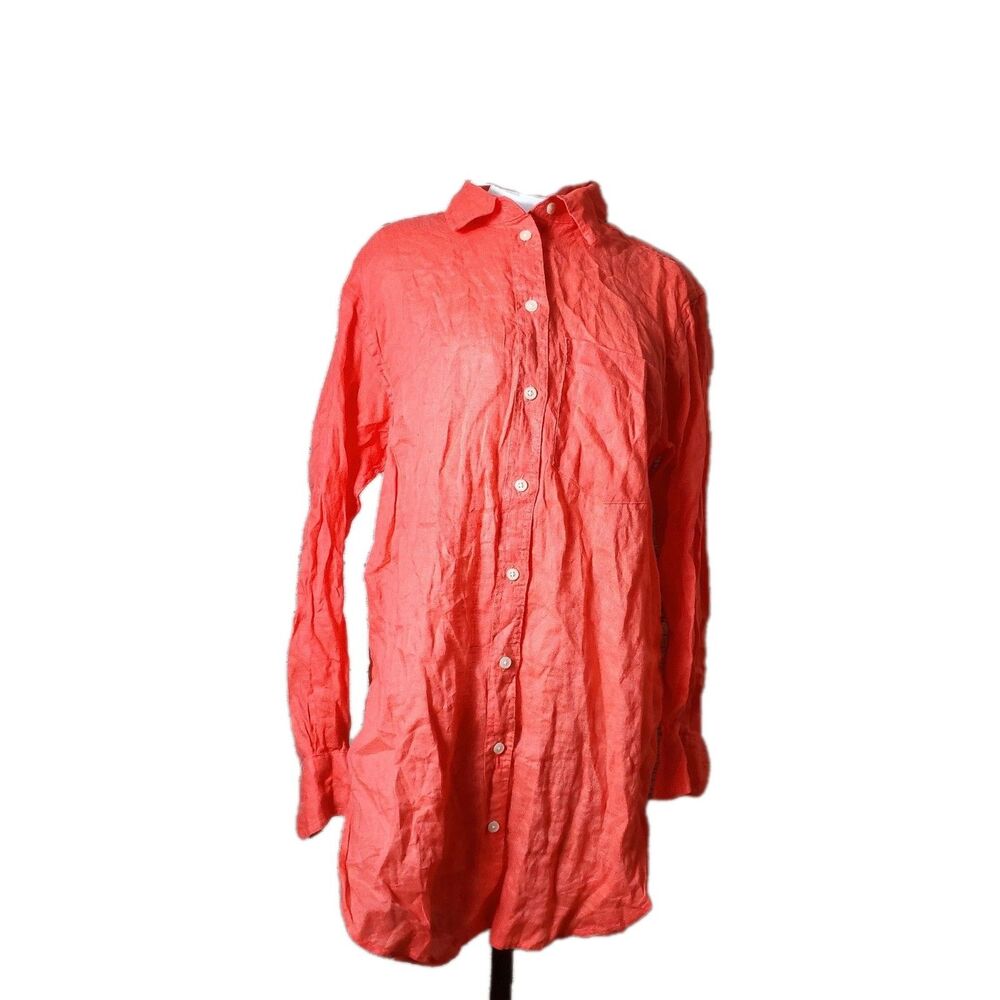 Gap Long Sleeve Orange Tunic 100% Linen Size XS